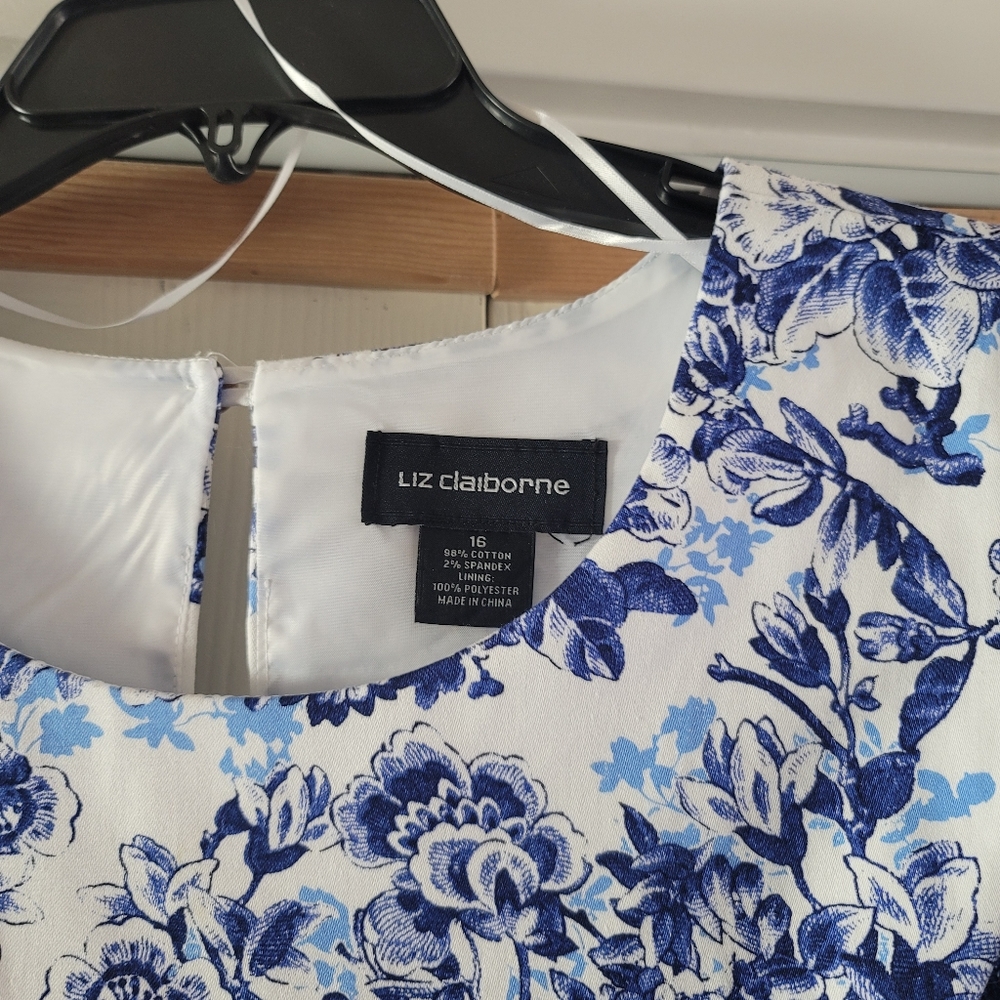 Liz Claiborne,  size 16, blue floral sleeveless dress